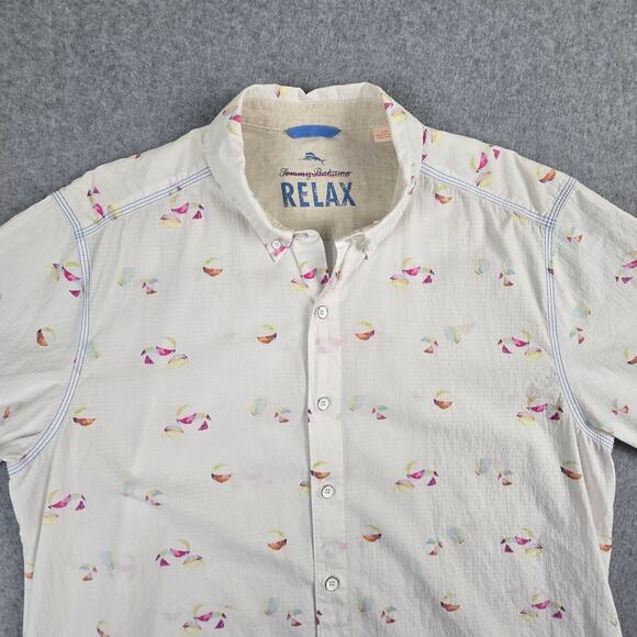 Tommy Bahama Cream and Pink Casual Button Down Shirt - Picture 5 of 16